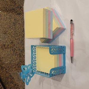 Note Holder, Pen & Butterfly Clip Set